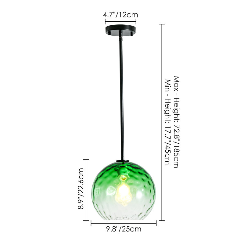 1-Light Green Ripple Glass Pendant Light