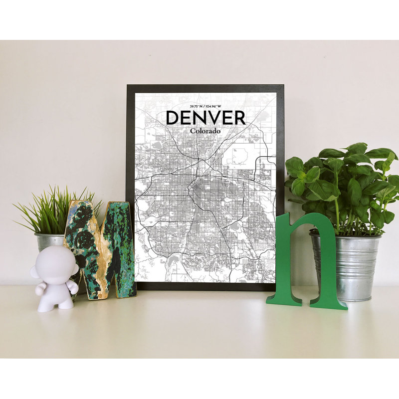 «Denver City Map», reproduction d'impression sur affiche en blanc / gris, H 27,56 po x l 19,69 po