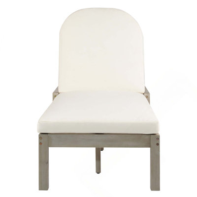 Premium Acacia Wood Patio Outdoor Recliner Chaise Lounge With  5-Position Adjustable Arched Backrest For Poolside, Backyard, Deck & Lawn