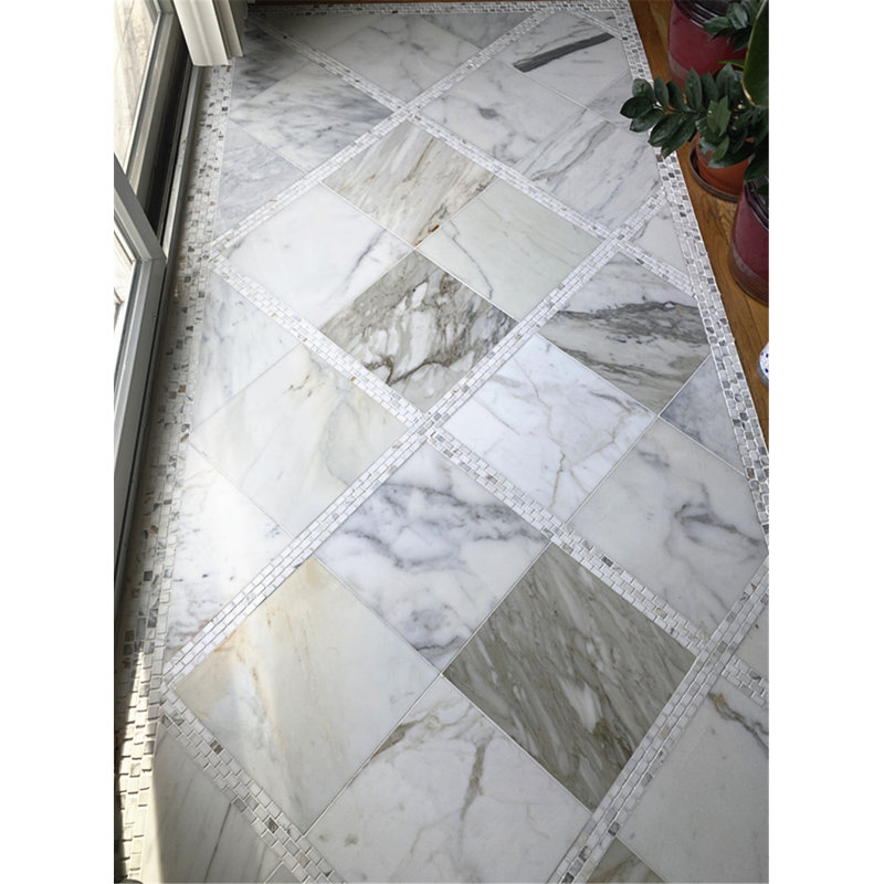 12 in. x 11 in. Marble Tile, White/Beige