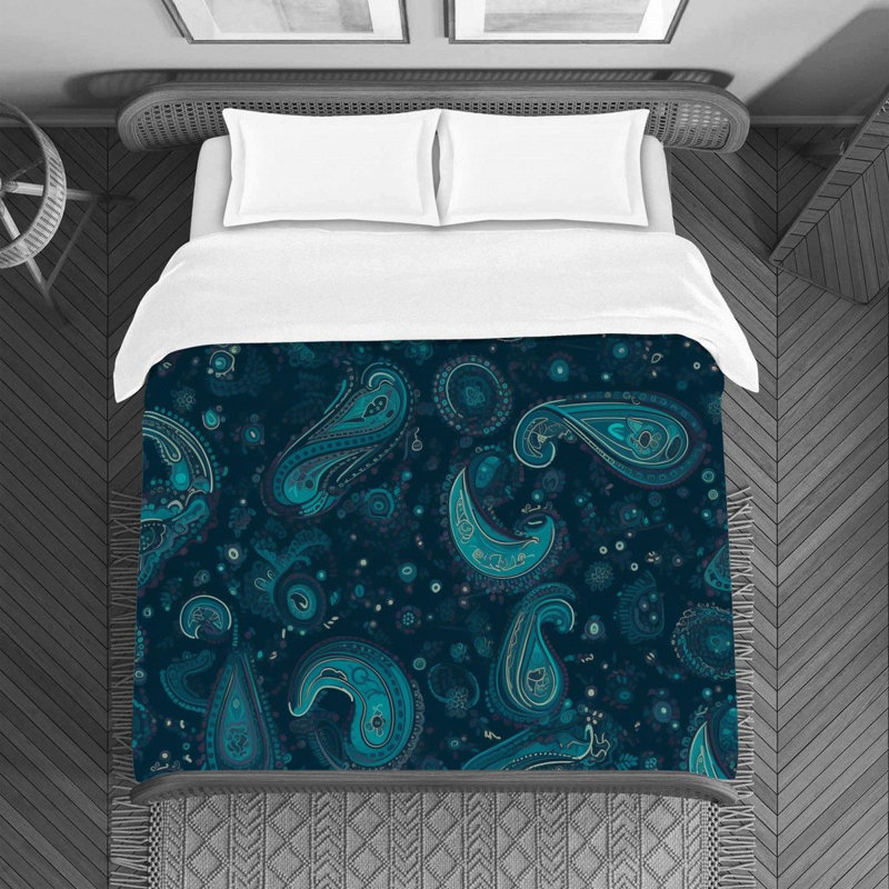 Machine Printed Duvet Cover, Twin Duvet Cover, Blue/Green Paisley
