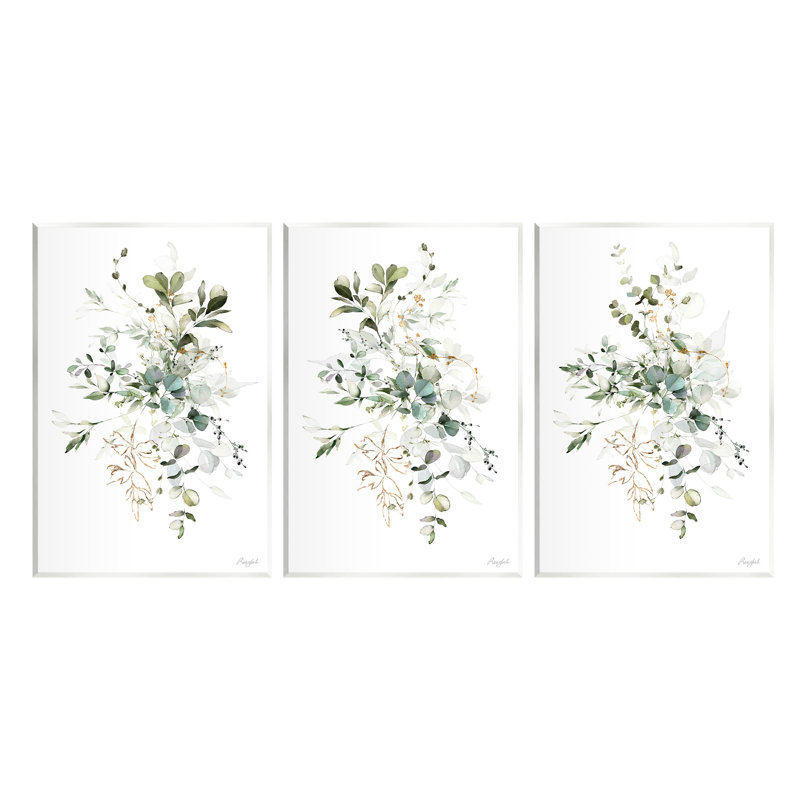 Herbal Botanicals Pattern 3 Piece Wall Plaque Art Set by Roozbeh, 15" H x 10" W