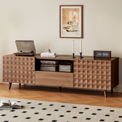 Mid-century Modern Tv Stand For Tvs Up To 65", Entertainment Center With Storage Doors & Shelves, Vintage Style Media Console For Living Room by Gracie Oaks