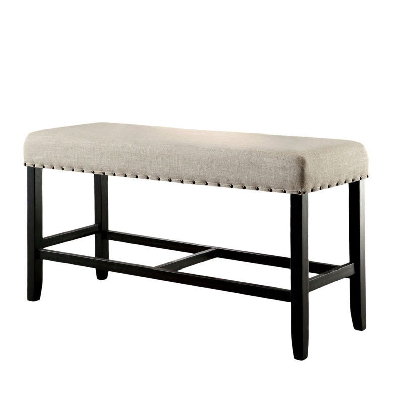 Banc à hauteur de comptoir rustique avec coussin beige et placage noir pour siège en lin