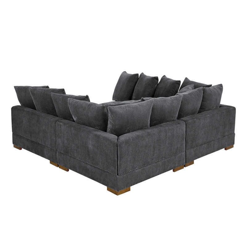 Aurick Corduroy Sectional Reversible, Grey Corduroy