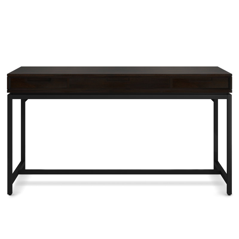 Bureau d'écriture en bois massif avec plateau pour clavier Lars, H 31,50 po x l 60 po x P 24 po, Brun hickory / noir