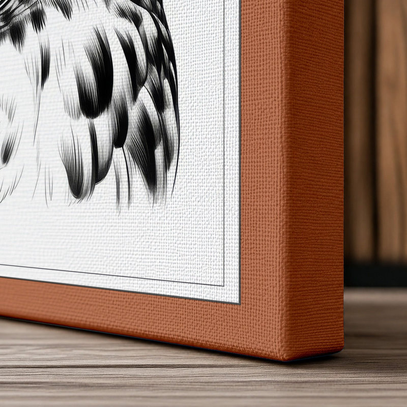 Watchful Owl Japandi - Wrapped Canvas, 30x20 - 76.2 x 50.8 cm, Terracotta Border