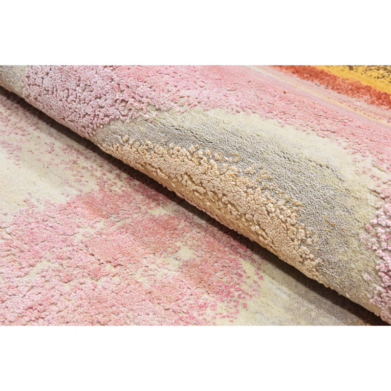 Abstract Area Rug in Rust/Yellow/Pink/Gray