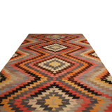 Hand Knotted Wool Geometric Area Rug in Orange/Red