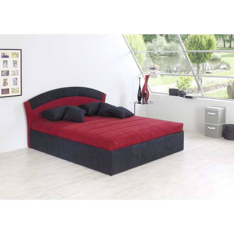 Zuniga Upholstered Storage Bed with Mattress, Bonnell sprung mattress, 160 x 200cm, Black / Red