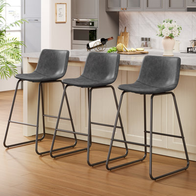 Emira 26'' Upholstered Faux Leather Bar & Counter Stools – Set of 2 or 3, Adjustable Foot Pads, Perfect for Kitchen Islands & Bars
