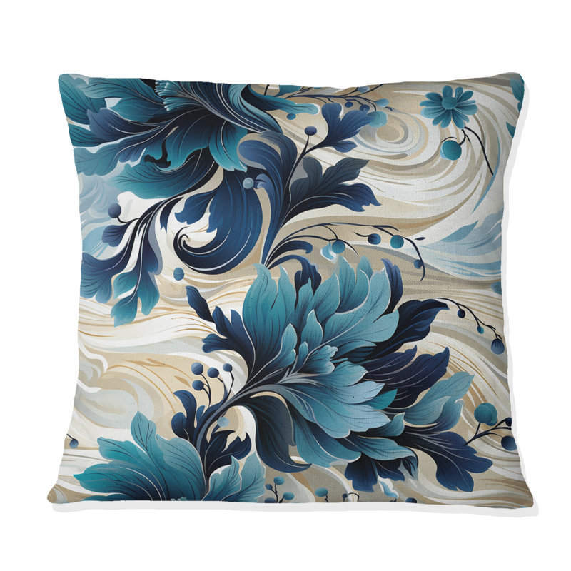 Coussin maritime à motif floral, H 16 po x l 16 po