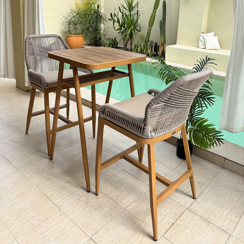 George Oliver Counter Height Square Table with Shelve, Brown