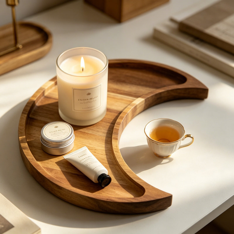 Acacia Wood Moon Crystal Display Tray - Natural Wooden Altar Tray For Crystals, Stones, And Jewelry Organizer - Solid Wood Decorative Dish For Boho And Farmhouse Decor