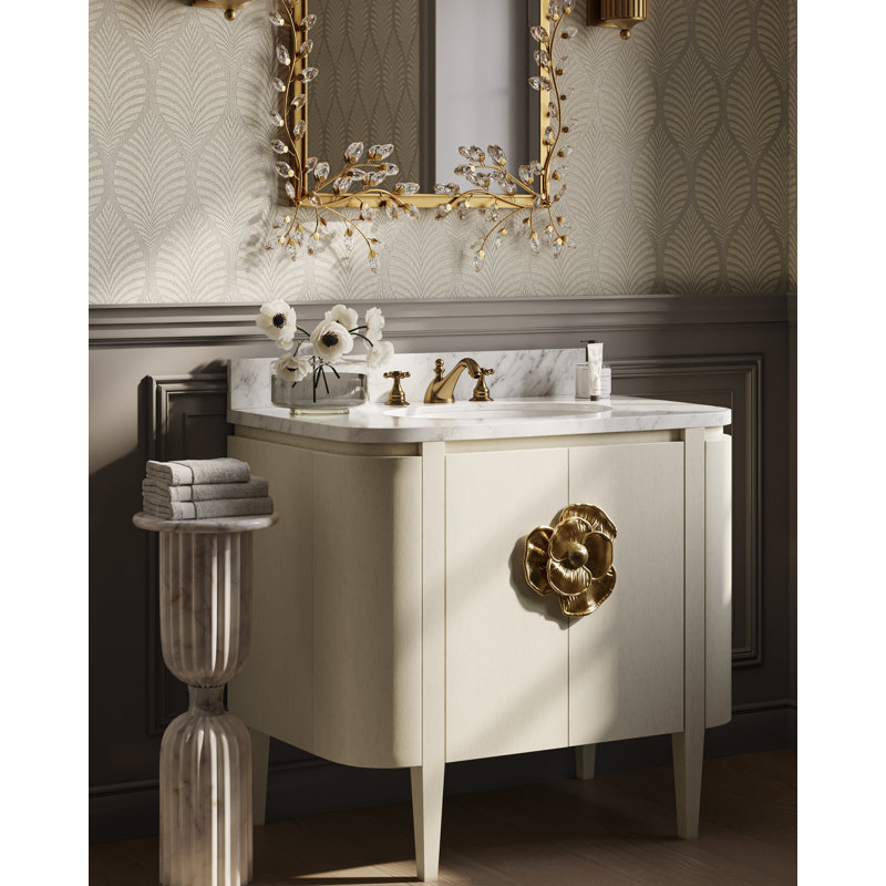 Forget-Me-Not Rectangle Beveled Mirror, Gold