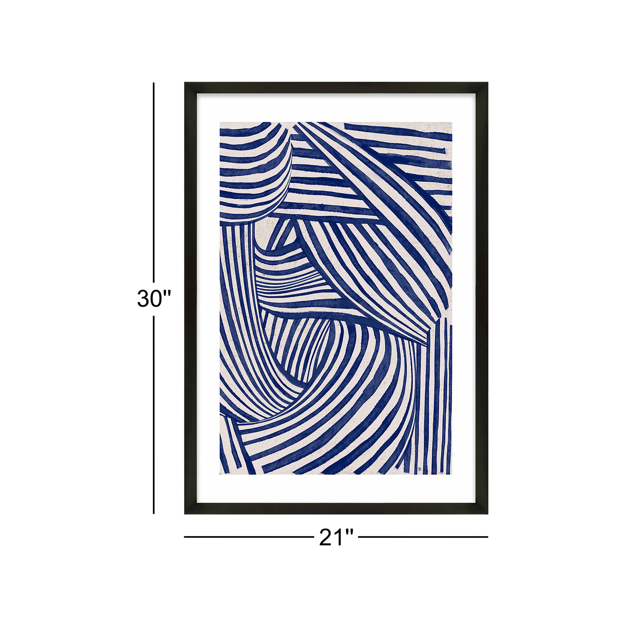 Blue Waves. Set of 2 by Marco Marella for Studio M - Framed Wall Art, 30" H x 21" W x 1.25" D, Black Framed