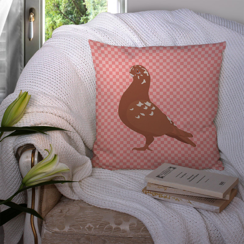 Coussin décoratif extérieur hibou pigeon check, Rose, 14 po x 14 po