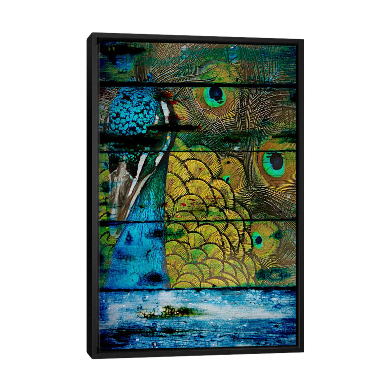 Paon IV, impression sur toile tendue, H 26 po x l 18 po x p 1,5 po, Toile avec cadre noir, Pas de tapis
