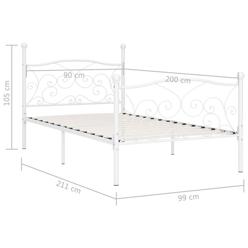 Andreas Solid Wood Bed, white, 90 x 200 cm