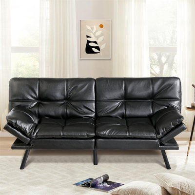 71" Convertible Fuax Leather Convertible Futon Twin Size With Adjustable Arms,Sofas For Living Room, Game Room, Office, Dormitory by 17 Stories