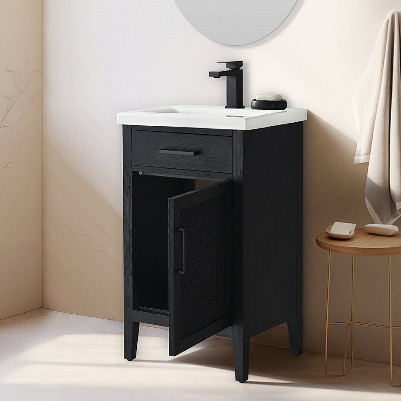 Meuble-lavabo simple 20 po avec comptoir en céramique Sebastiano, Noir / Noir