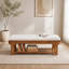 Banc d'entrée rustique en bois massif de 150 cm, banquette rembourrée en tissu bouclé avec étagère à chaussures à lattes