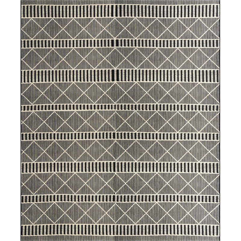 Outdoor Preen Area Rug Black-Ivory Color, Rectangle 10' x 12'