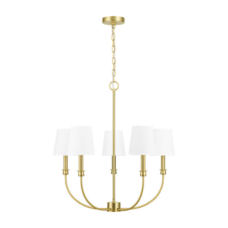 Billet 5-Light Chandelier with Fabric Shades, Brushed Gold