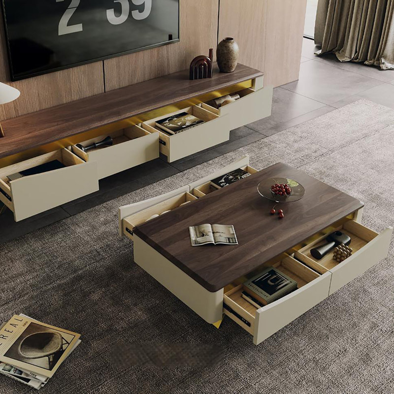 Table basse en bois de noyer clair luxueux haut de gamme, H 15,7 po x L 63 po x l 27,6 po