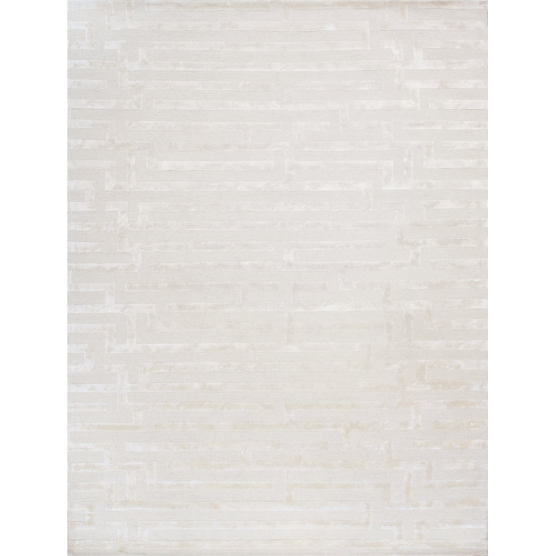 Tapis ivoire en soie et laine touffetés à la main, Rectangle de 5 pi x 8 pi