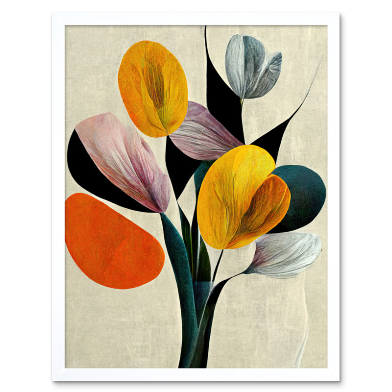 Summer Flowers Floral Bouquet Abstract Boho 1 Piece Wall Art, 25.9cm H x 20.6cm W x 1.5cm D, White Framed Paper