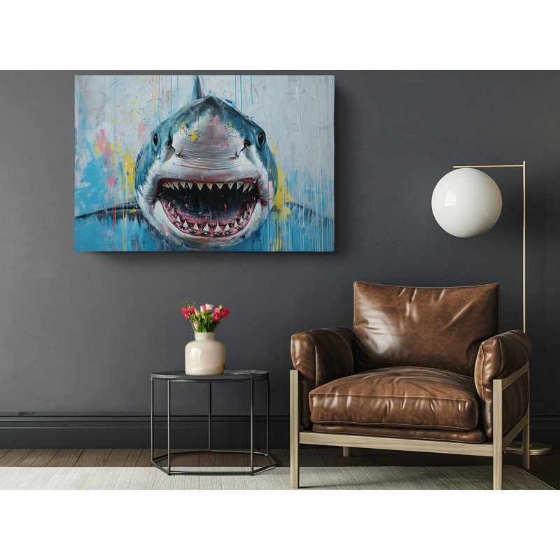Impression sur toile effrayante de requin, décoration murale moderne pour la maison et le bureau, H 20 po x l 30 po