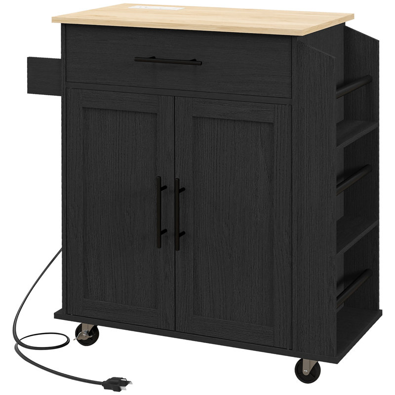 Sicilee Kitchen Cart with Manufactured Wood Top, Black