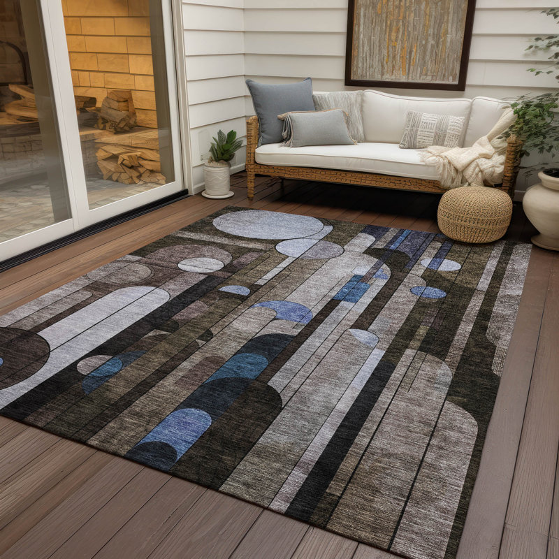 Ziva Brown Washable Indoor-Outdoor Rug - , 8' x 10'