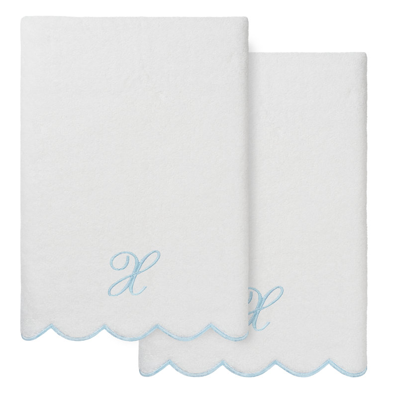Ensemble de serviettes de bain personnalisées 100% coton turque 2 pièces Linum Home Textiles ADORNIA, Blanc / Bleu, X