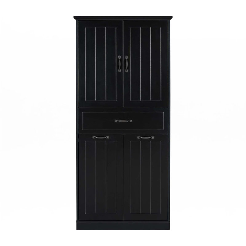 Bathroom Storage Cabinet With Two Laundry Baskets, Black