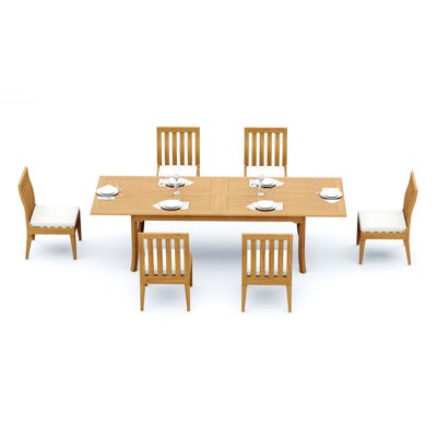 Ensemble de salle à manger 6 places en bois de teck de qualité A et 6 pièces: table rectangulaire à double extension de 118 po et 6 chaises sans accoudoirs Caranas # 11Ca2400