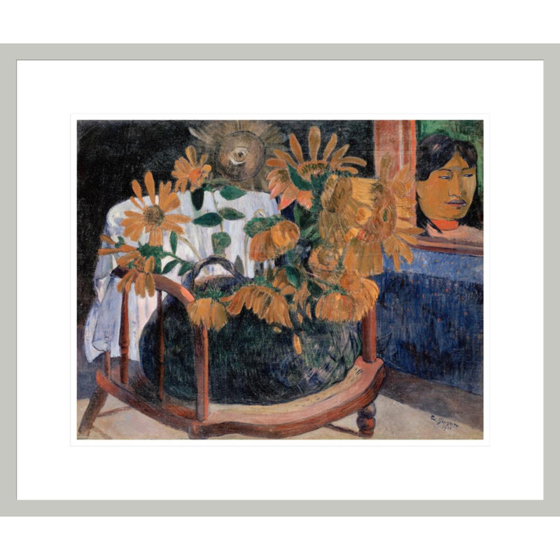 «Still Life with Sunflowers on a Fauteuil» par Paul Gauguin - Reproduction giclée encadrée, 17.75" H x 21.02" W