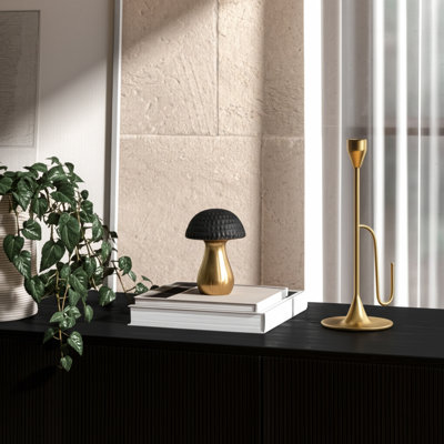 Stoneware and Ceramic Mushroom Figurine with Textured Dome and Modern Decorative Design