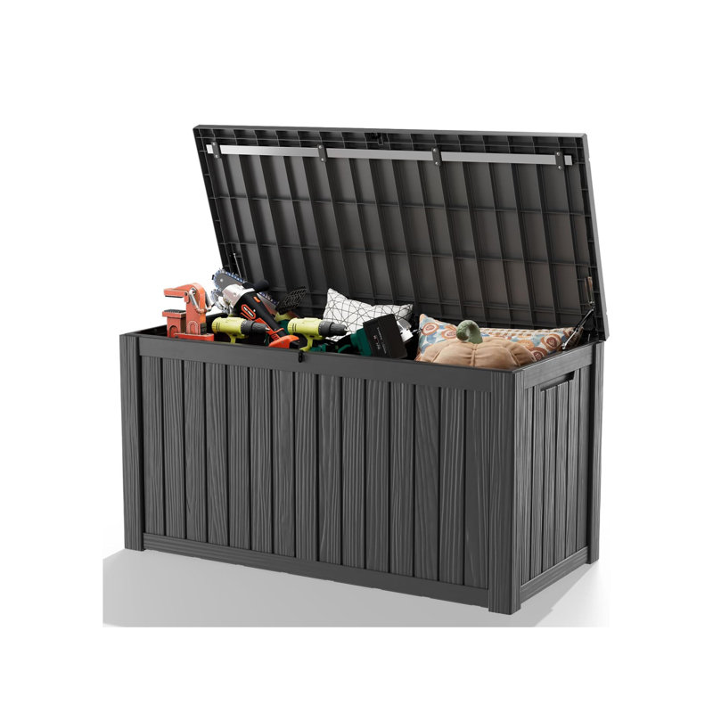 Black 150 Gallon Lockable Resin Outdoor Deck Storage Box