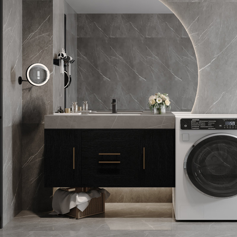 Meuble-lavabo flottant 39,4 po avec comptoir en faux marbre et lavabo en céramique