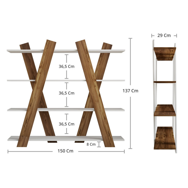 Alesia 137cm H x 150cm W Etagere Bookcase, White/Walnut