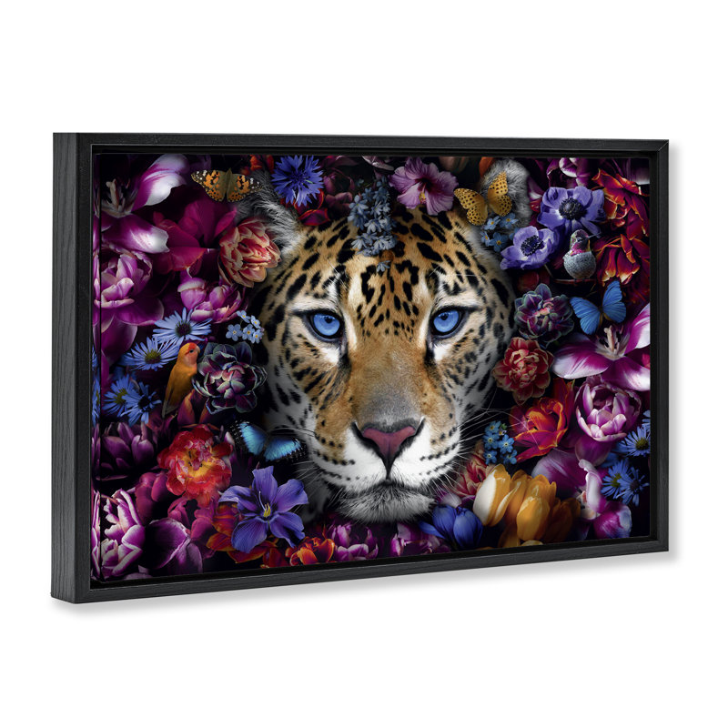 Toile flottante encadrée «Piercing Leopard Gaze» par Reinders, Cadre flottant noir de jais, H 17 po x l 25 po