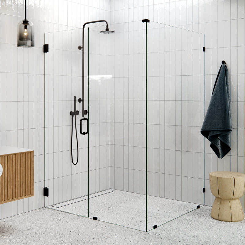 Illume 54 in. x 48.5 in. x 78 in. 90-degree Fully Frameless Wall Hinged Glass Shower Enclosure, Oil Rubbed Bronze