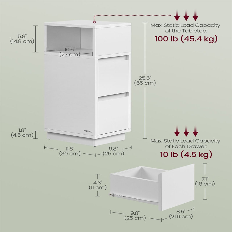 25cm W Bedside Table, White