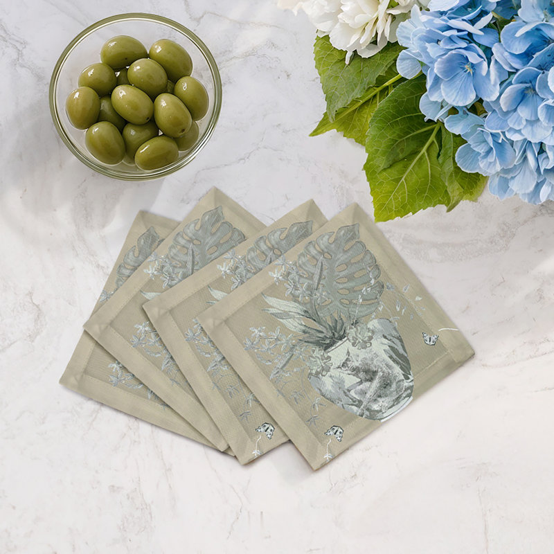 Monkey Large Jungle Cotton Sateen Cocktail Napkins, Greenwich