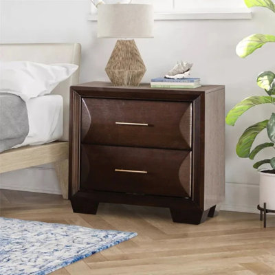 Transitional Style Espresso Finish Solid Wood Nightstand With Felt-Lined Drawers, English & French Dovetail Construction, 27"W×18"D×27"H, 1 Piece, Bedroom Furniture