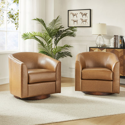 Amiir Morden Vegan Leather Swivel Barrel Chair with Solid Wood Legs (Set Of 2)