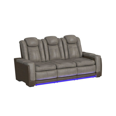 Ivy Bronx Taionna Power Motion Sofa with Power Headrest, Led, DDT, reading light and PWS in Rocky Grey/Brown