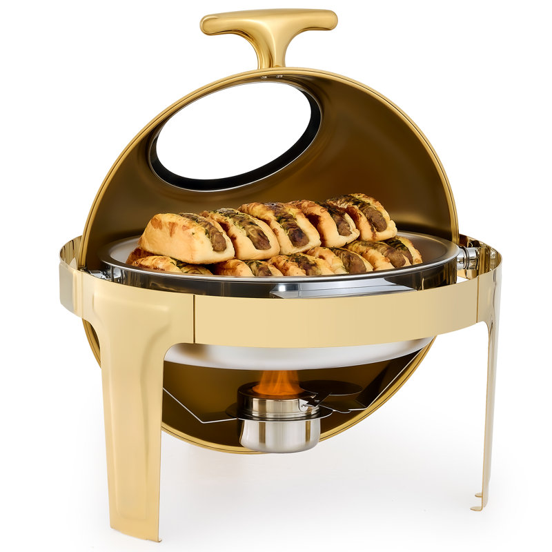 6.3 qt Round Roll Top Chafing Dish Buffet Set, Gold